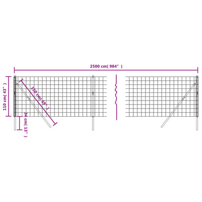 Wire Mesh Fence Green 1.1x25 m Galvanised Steel