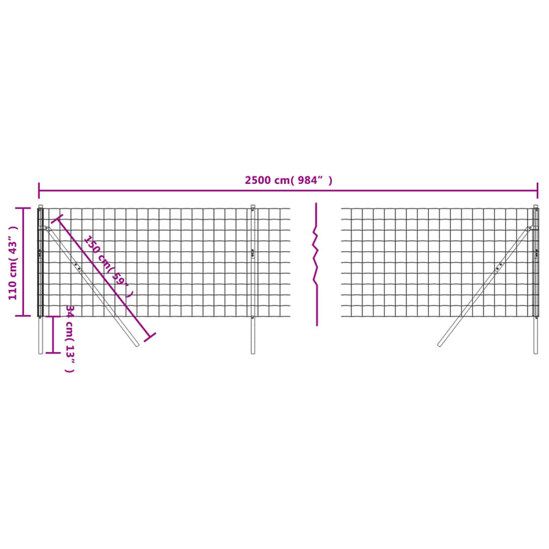 Wire Mesh Fence Green 1.1x25 m Galvanised Steel