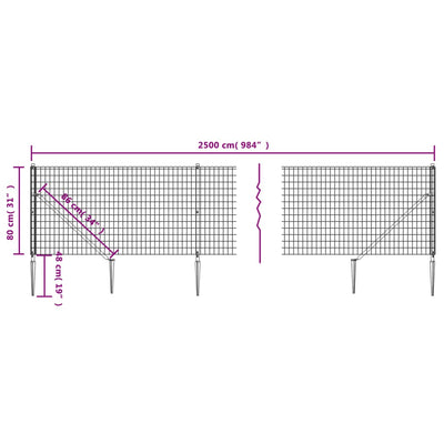 Wire Mesh Fence with Spike Anchors Green 0.8x25 m