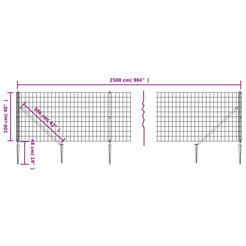 Wire Mesh Fence with Spike Anchors Green 1x25 m