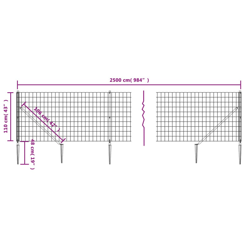 Wire Mesh Fence with Spike Anchors Green 1.1x25 m