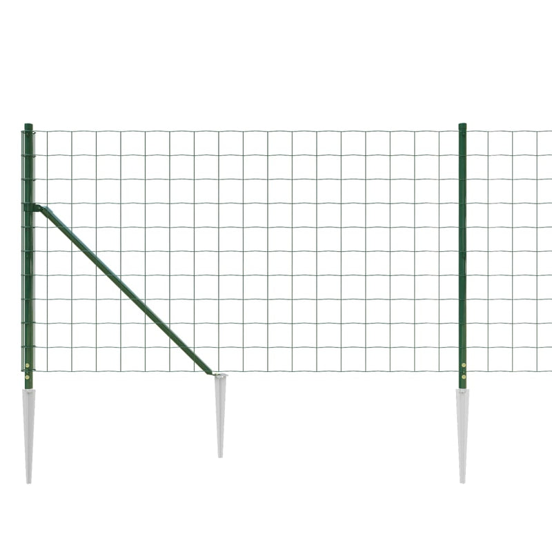 Wire Mesh Fence with Spike Anchors Green 0.8x25 m