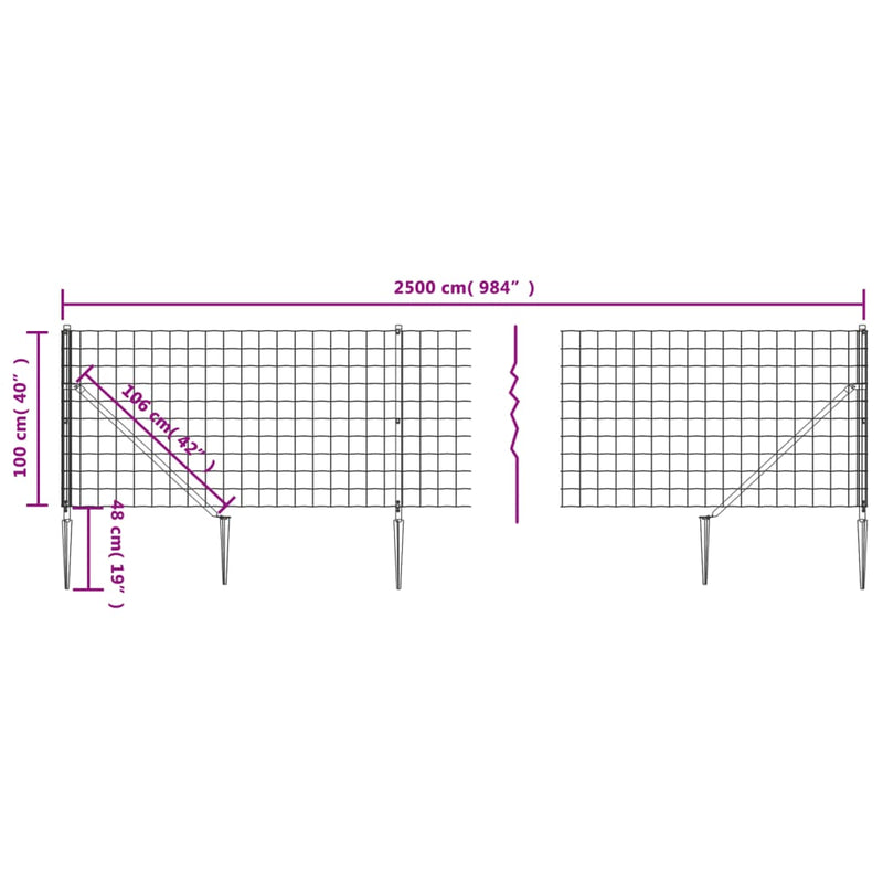 Wire Mesh Fence with Spike Anchors Green 1x25 m