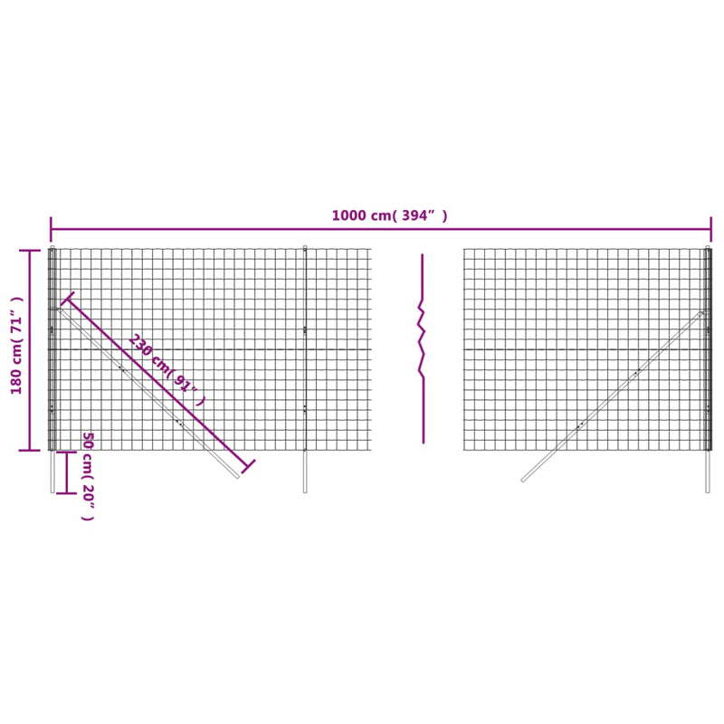 Wire Mesh Fence Anthracite 1.8x10 m Galvanised Steel