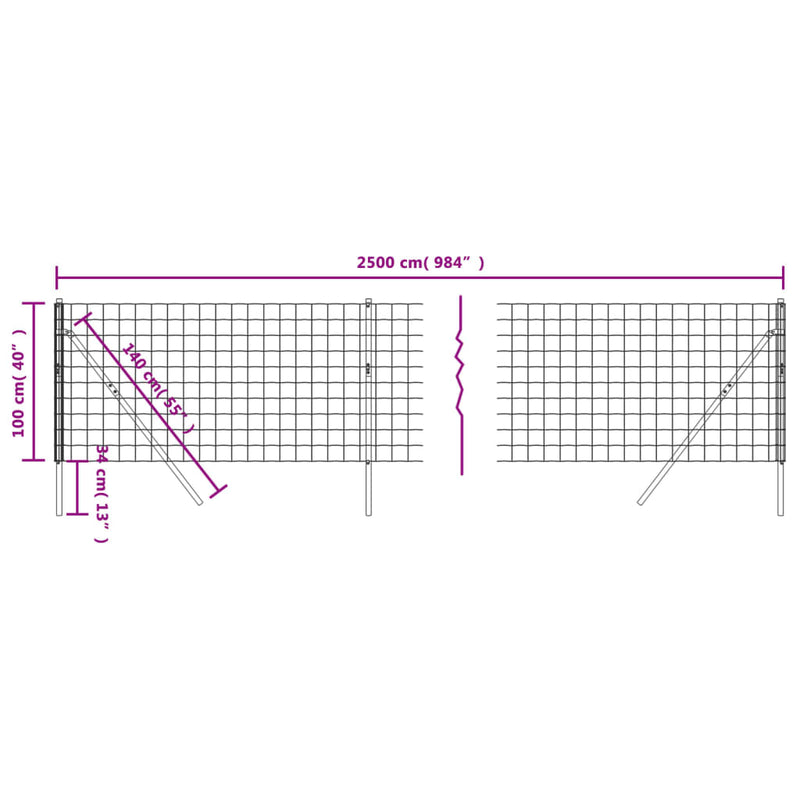 Wire Mesh Fence Anthracite 1x25 m Galvanised Steel