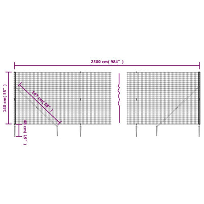 Wire Mesh Fence with Spike Anchors Anthracite 1.4x25 m