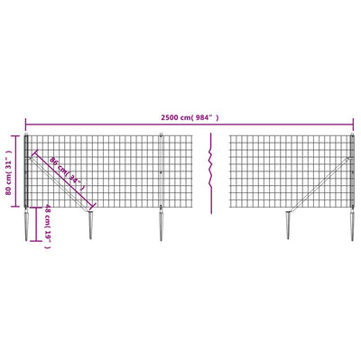 Wire Mesh Fence with Spike Anchors Anthracite 0.8x25 m