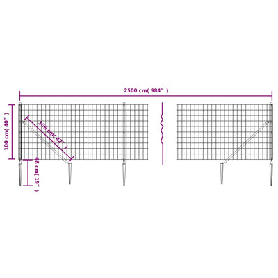 Wire Mesh Fence with Spike Anchors Anthracite 1x25 m