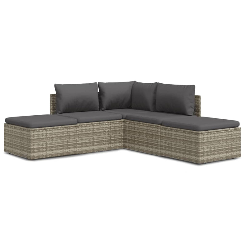 5 Piece Garden Lounge Set with Cushions Grey Poly Rattan