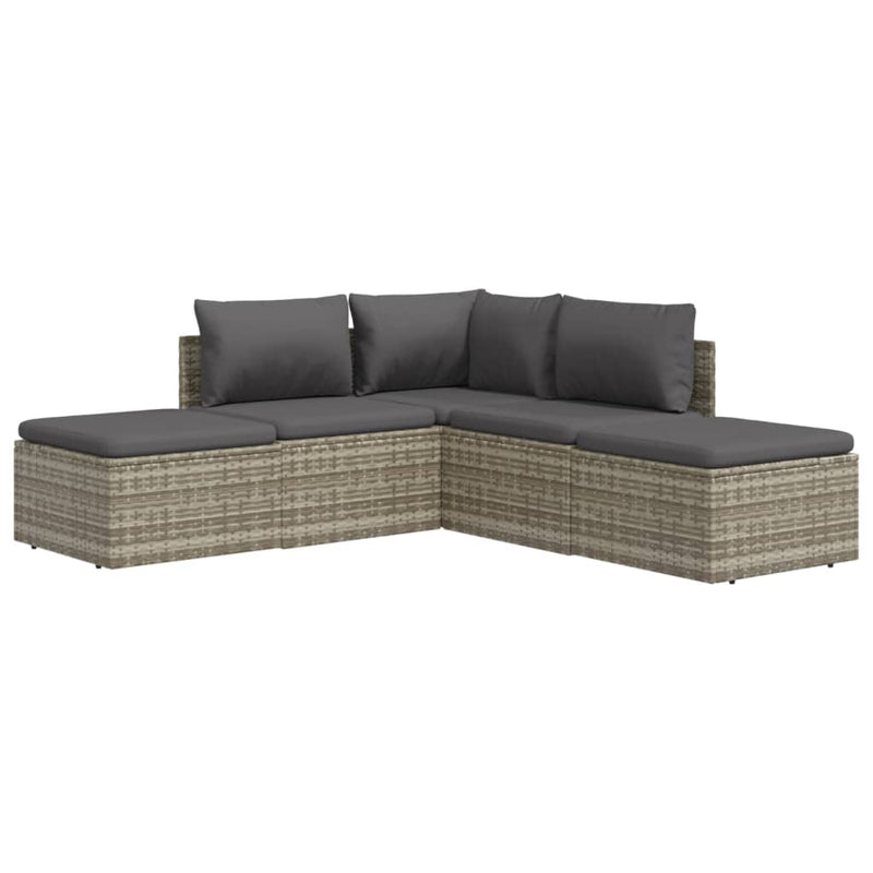 5 Piece Garden Lounge Set with Cushions Grey Poly Rattan