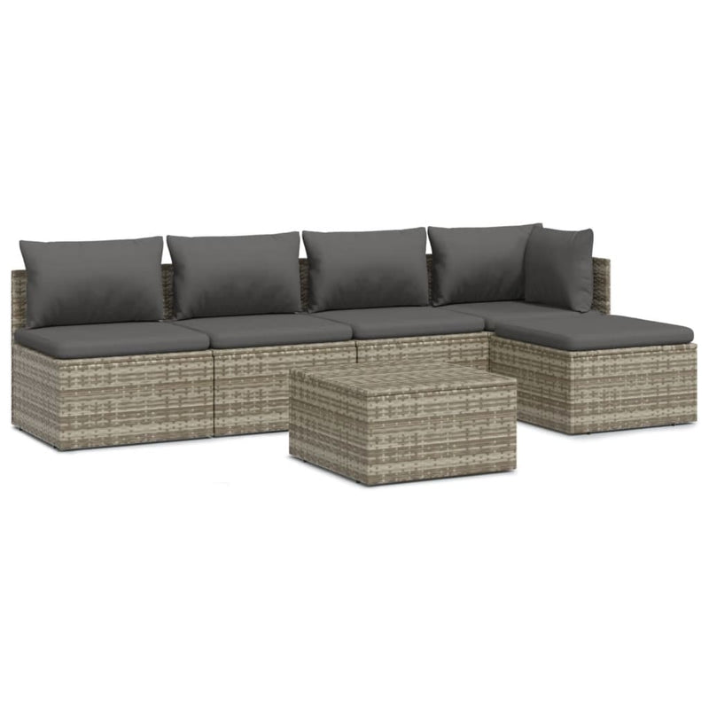 6 Piece Garden Lounge Set with Cushions Grey Poly Rattan