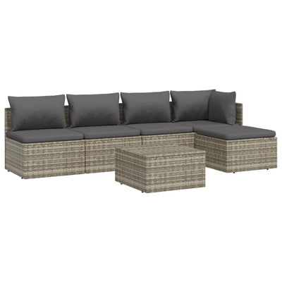 6 Piece Garden Lounge Set with Cushions Grey Poly Rattan