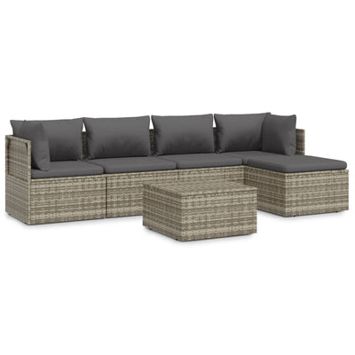 6 Piece Garden Lounge Set with Cushions Grey Poly Rattan