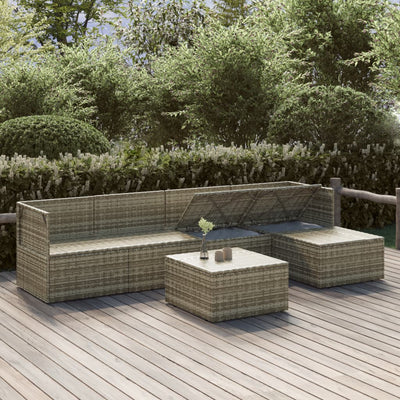 6 Piece Garden Lounge Set with Cushions Grey Poly Rattan