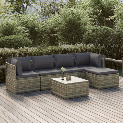 6 Piece Garden Lounge Set with Cushions Grey Poly Rattan