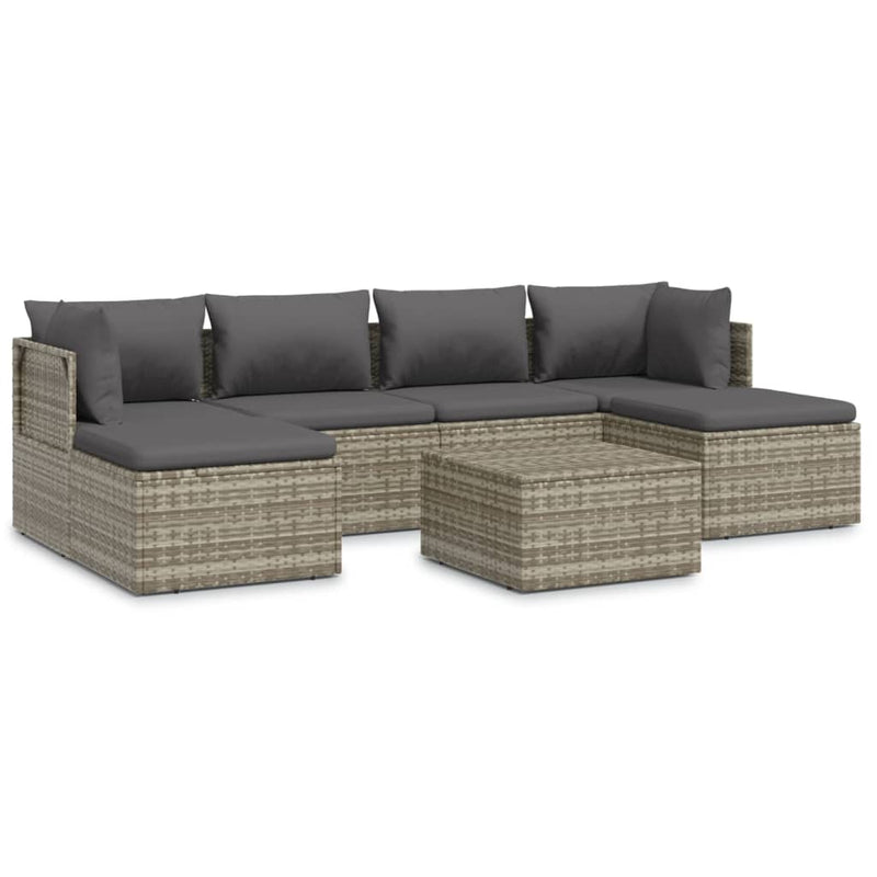 7 Piece Garden Lounge Set with Cushions Grey Poly Rattan