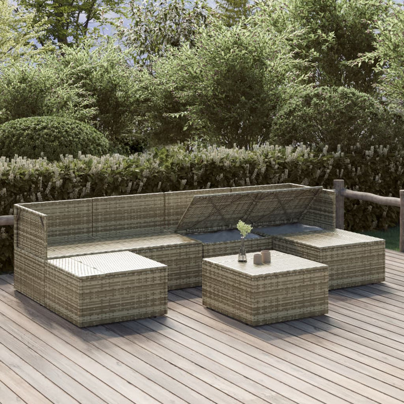 7 Piece Garden Lounge Set with Cushions Grey Poly Rattan