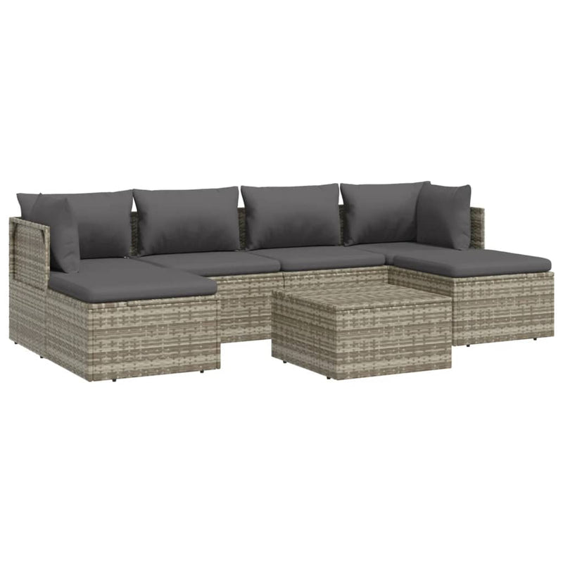 7 Piece Garden Lounge Set with Cushions Grey Poly Rattan