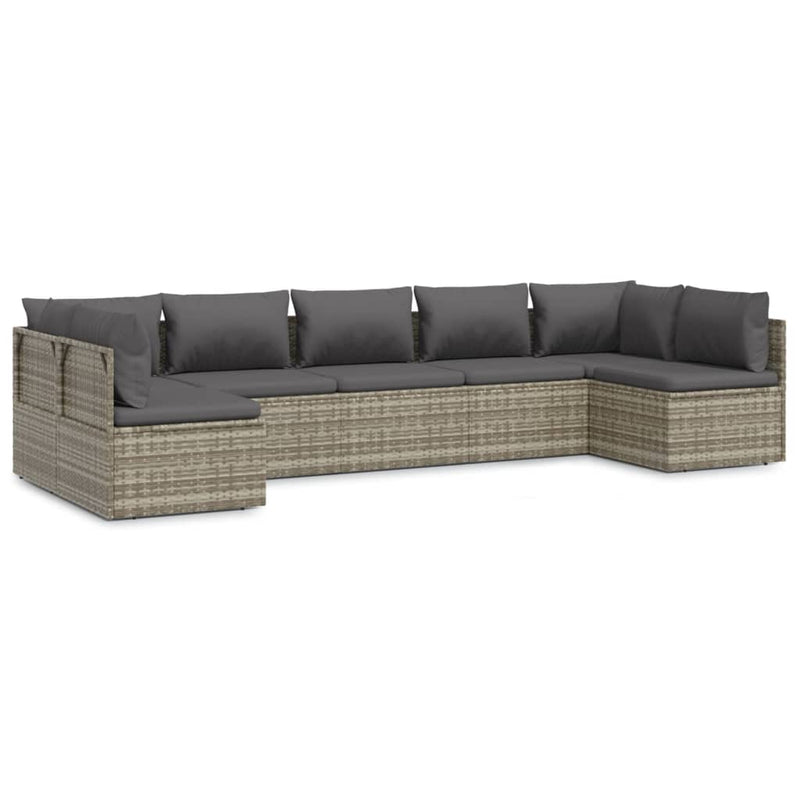 7 Piece Garden Lounge Set with Cushions Grey Poly Rattan