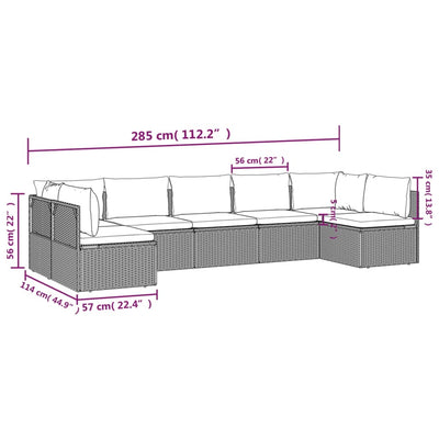 7 Piece Garden Lounge Set with Cushions Grey Poly Rattan