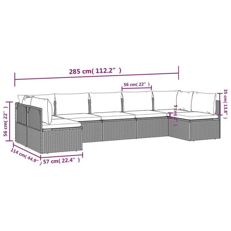 7 Piece Garden Lounge Set with Cushions Grey Poly Rattan