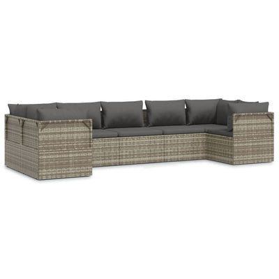 7 Piece Garden Lounge Set with Cushions Grey Poly Rattan