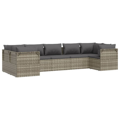 7 Piece Garden Lounge Set with Cushions Grey Poly Rattan