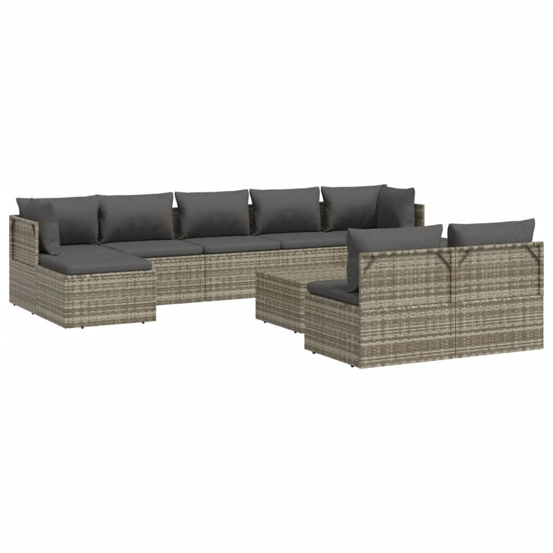 10 Piece Garden Lounge Set with Cushions Grey Poly Rattan