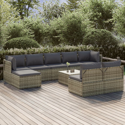 10 Piece Garden Lounge Set with Cushions Grey Poly Rattan