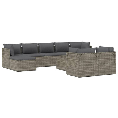 10 Piece Garden Lounge Set with Cushions Grey Poly Rattan