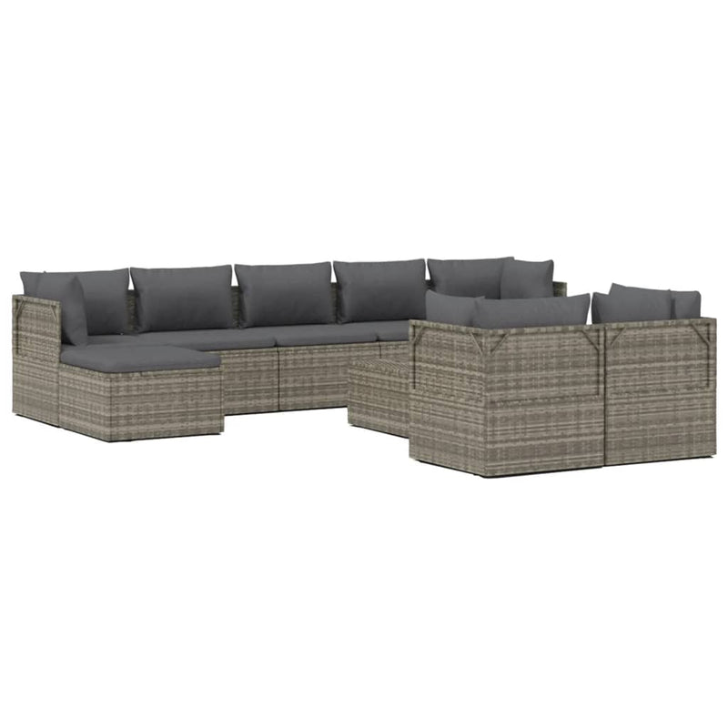 10 Piece Garden Lounge Set with Cushions Grey Poly Rattan