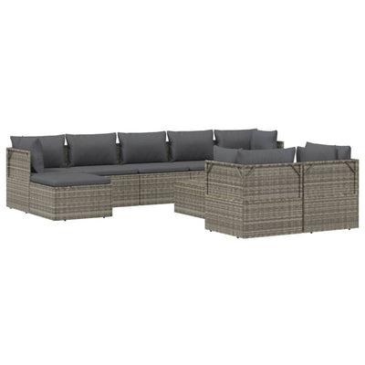 10 Piece Garden Lounge Set with Cushions Grey Poly Rattan