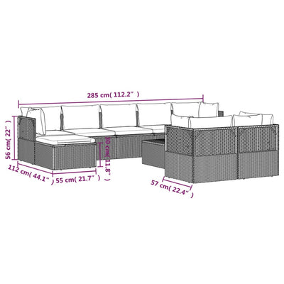 10 Piece Garden Lounge Set with Cushions Grey Poly Rattan