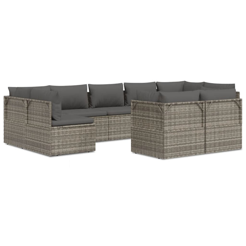 9 Piece Garden Lounge Set with Cushions Grey Poly Rattan