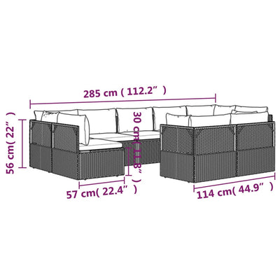 9 Piece Garden Lounge Set with Cushions Grey Poly Rattan