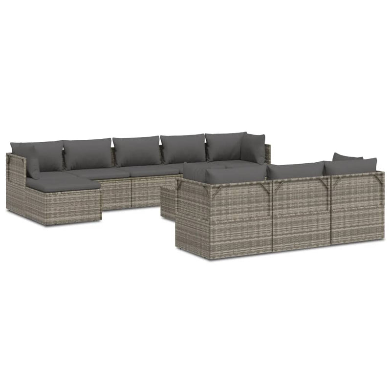 11 Piece Garden Lounge Set with Cushions Grey Poly Rattan