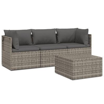 4 Piece Garden Lounge Set with Cushions Grey Poly Rattan