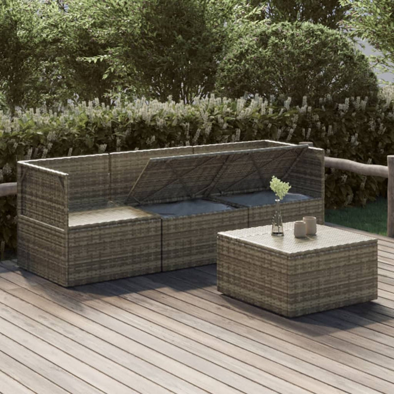 4 Piece Garden Lounge Set with Cushions Grey Poly Rattan