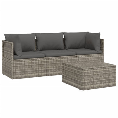 4 Piece Garden Lounge Set with Cushions Grey Poly Rattan