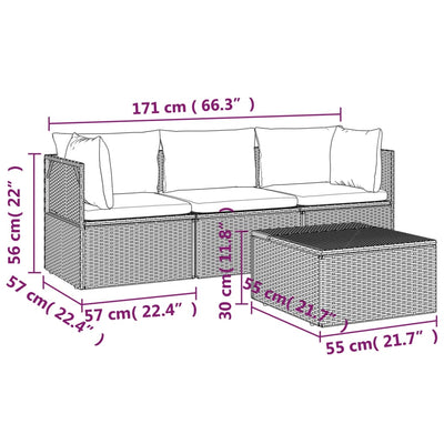 4 Piece Garden Lounge Set with Cushions Grey Poly Rattan