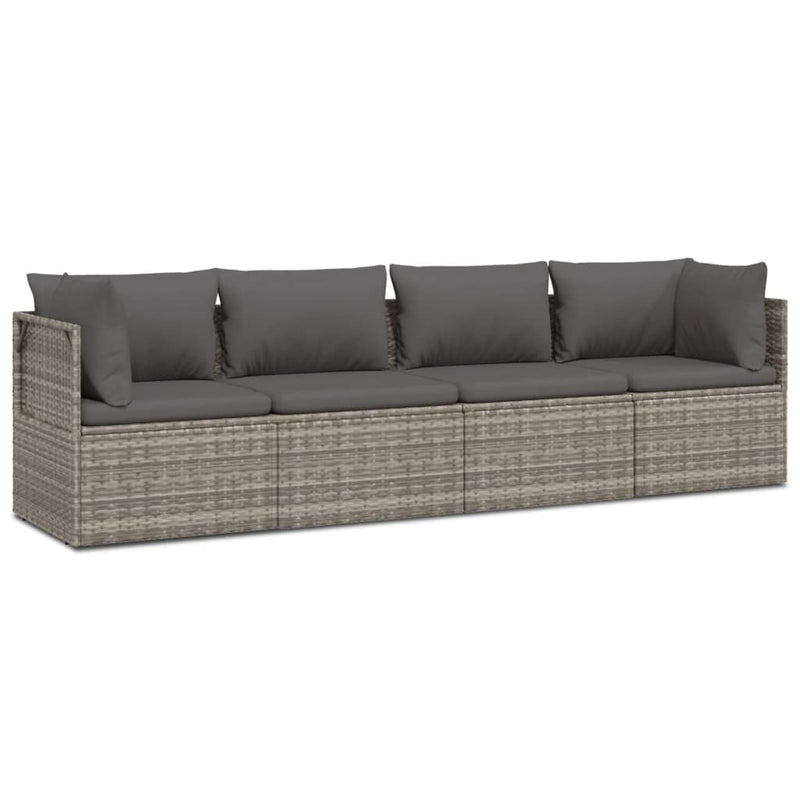 4 Piece Garden Lounge Set with Cushions Grey Poly Rattan