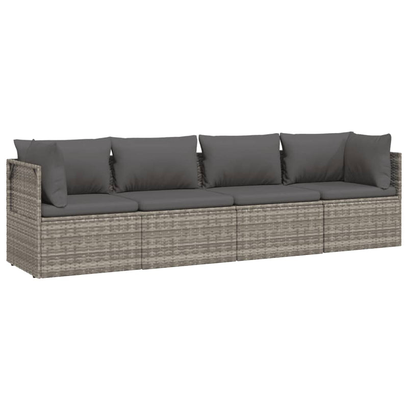 4 Piece Garden Lounge Set with Cushions Grey Poly Rattan