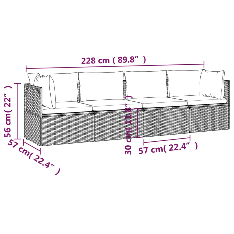 4 Piece Garden Lounge Set with Cushions Grey Poly Rattan