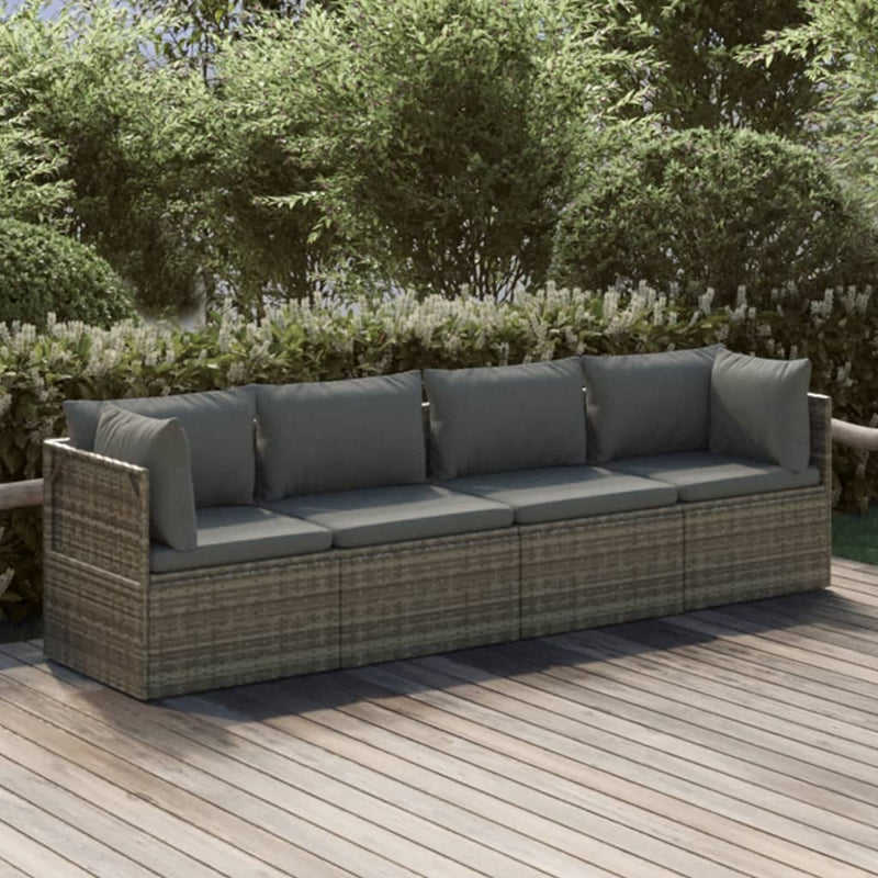 4 Piece Garden Lounge Set with Cushions Grey Poly Rattan