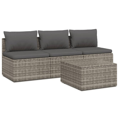 4 Piece Garden Lounge Set with Cushions Grey Poly Rattan