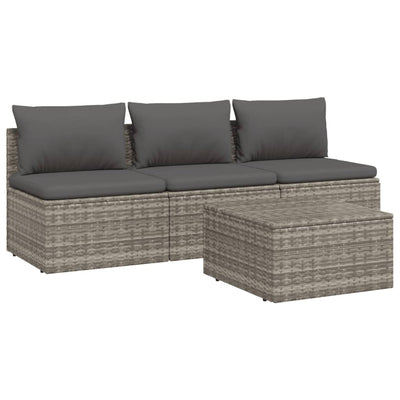 4 Piece Garden Lounge Set with Cushions Grey Poly Rattan