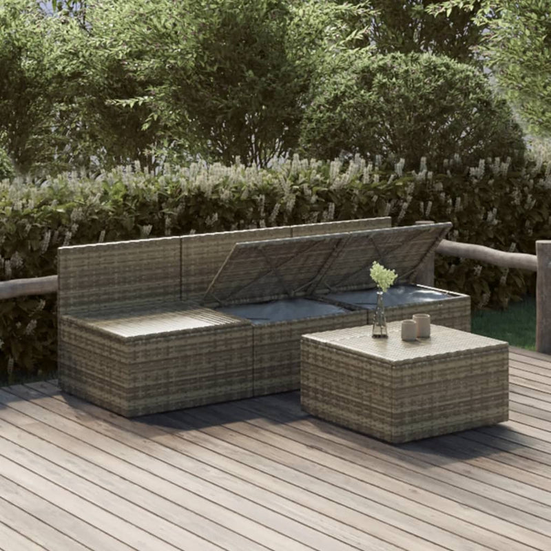 4 Piece Garden Lounge Set with Cushions Grey Poly Rattan