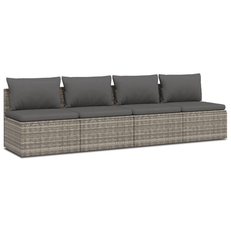 4 Piece Garden Lounge Set with Cushions Grey Poly Rattan