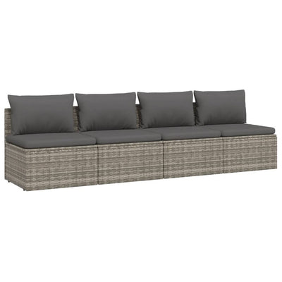 4 Piece Garden Lounge Set with Cushions Grey Poly Rattan