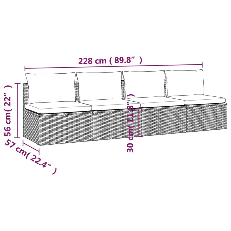 4 Piece Garden Lounge Set with Cushions Grey Poly Rattan